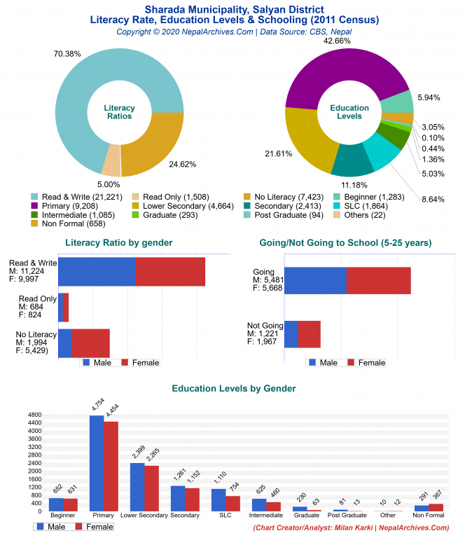 Literacy, Education Levels & Schooling Charts of Sharada Municipality