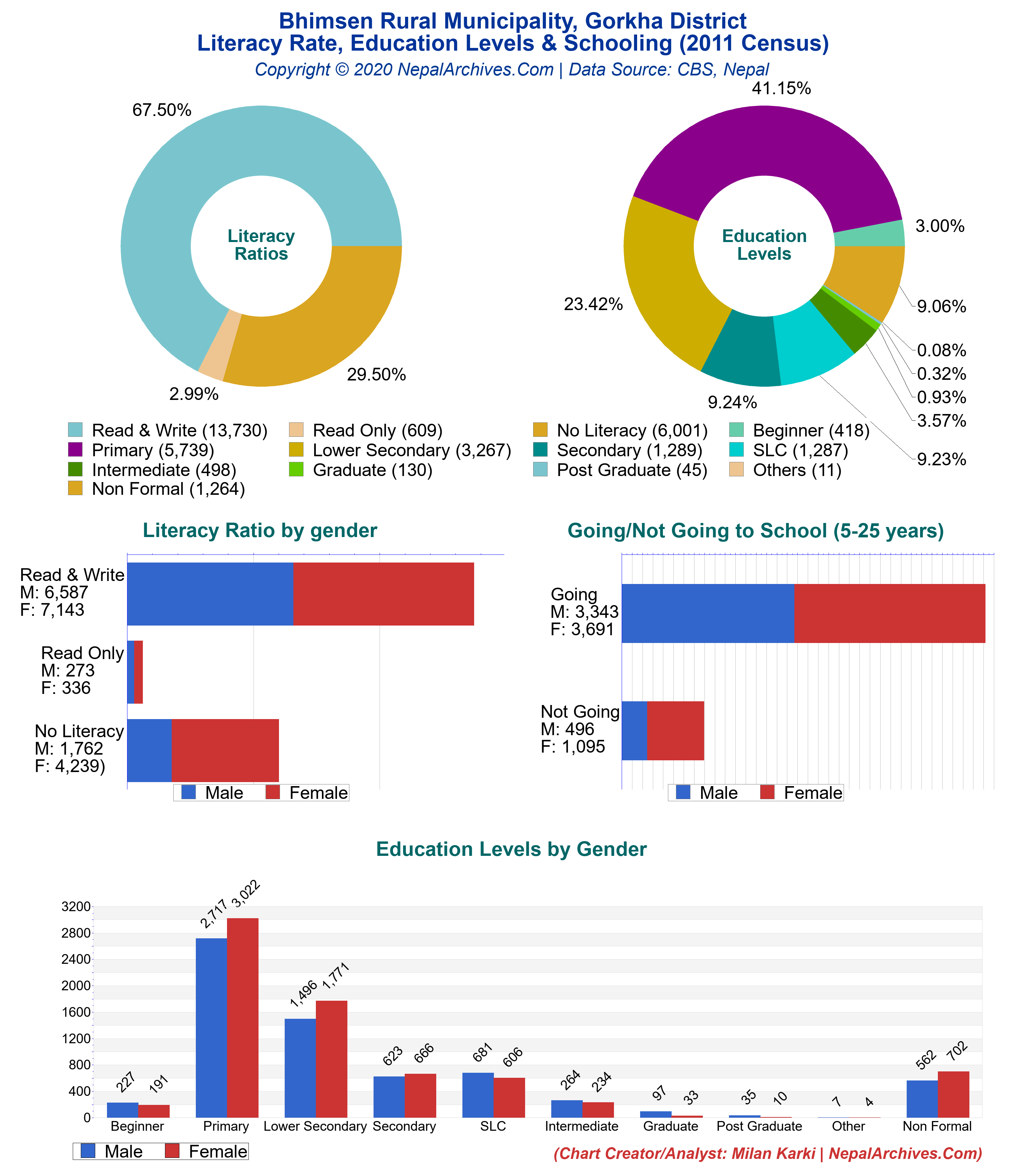 Literacy, Education Levels & Schooling Multicharts of Bhimsen Rural ...