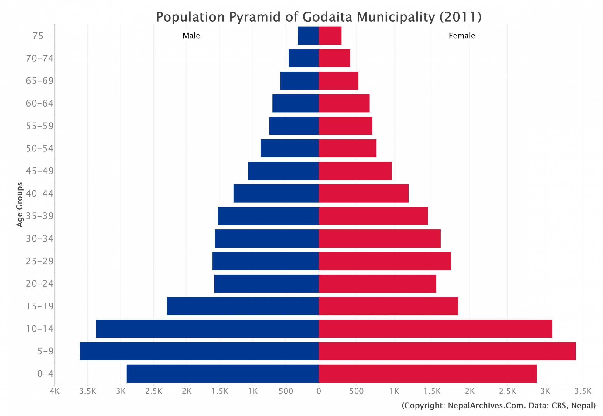 Population Pyramid of Godaita Municipality, Sarlahi District (2011 ...