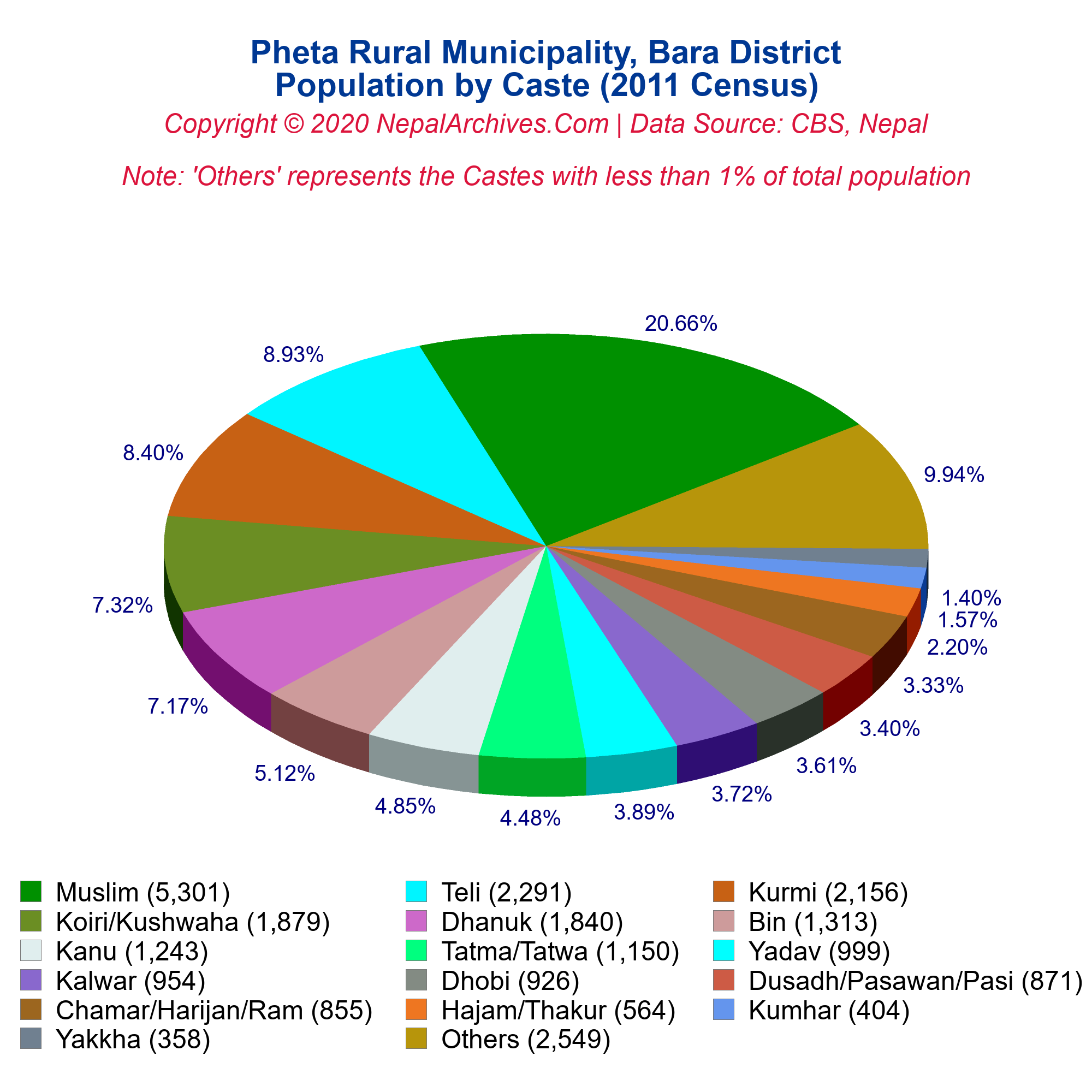 Caste-based Population Pie Chart Of Pheta Rural Municipality, Bara 