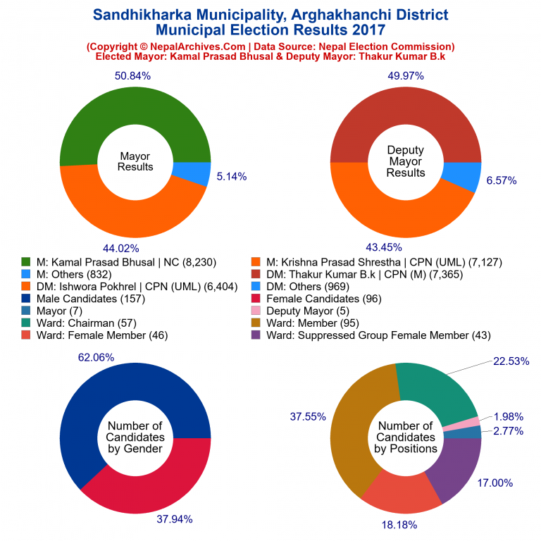 2017 local body election results piechart of Sandhikharka Municipality