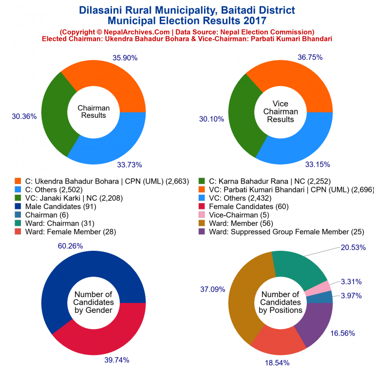 2017 local body election results piechart of Dilasaini Rural Municipality