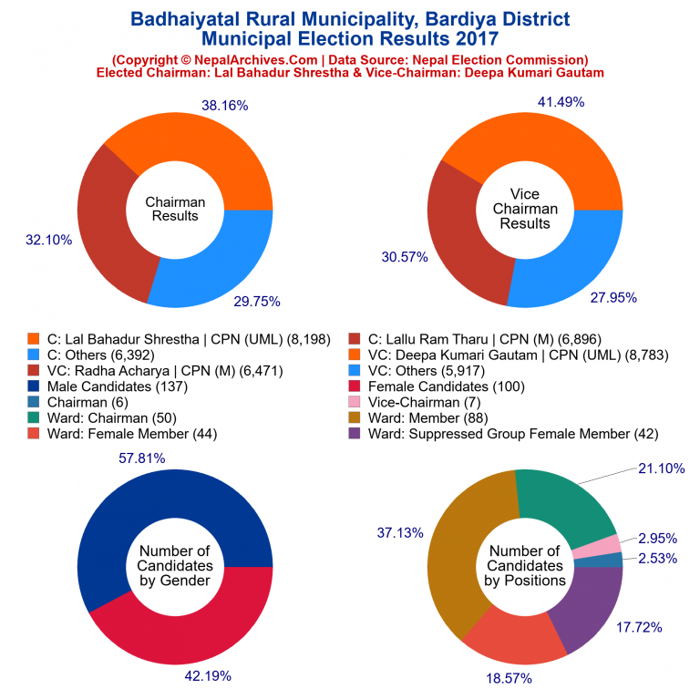 2017 local body election results piechart of Badhaiyatal Rural Municipality