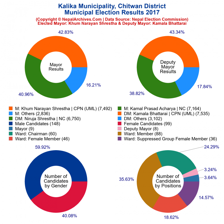 2017 local body election results piechart of Kalika Municipality