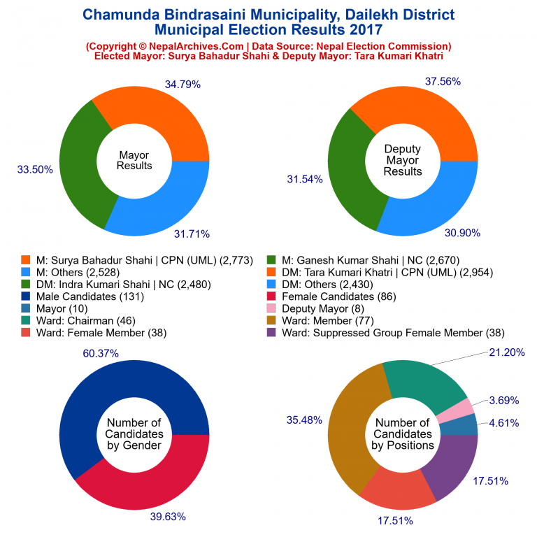 2017 local body election results piechart of Chamunda Bindrasaini Municipality