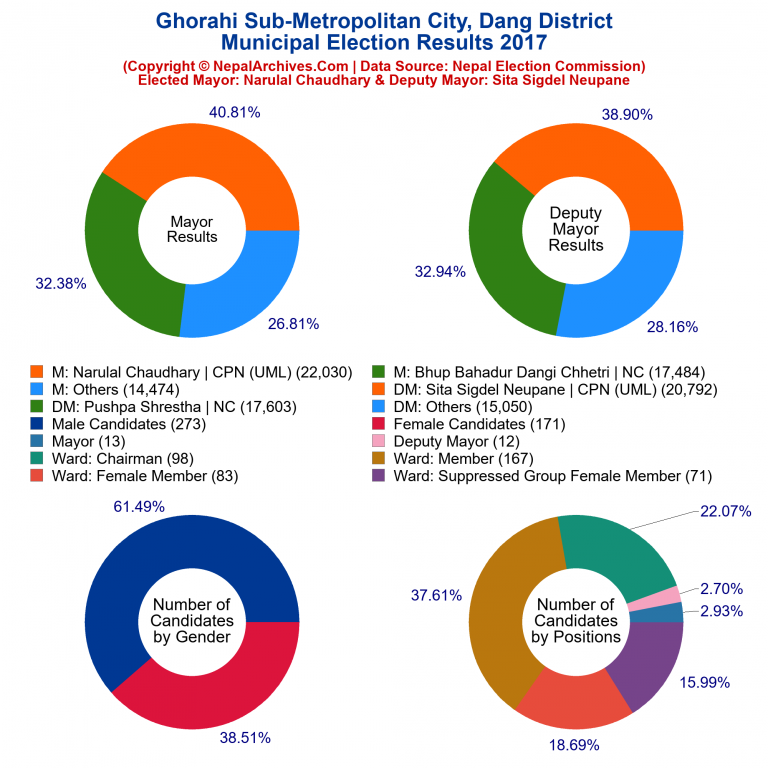 2017 local body election results piechart of Ghorahi Sub-Metropolitan City