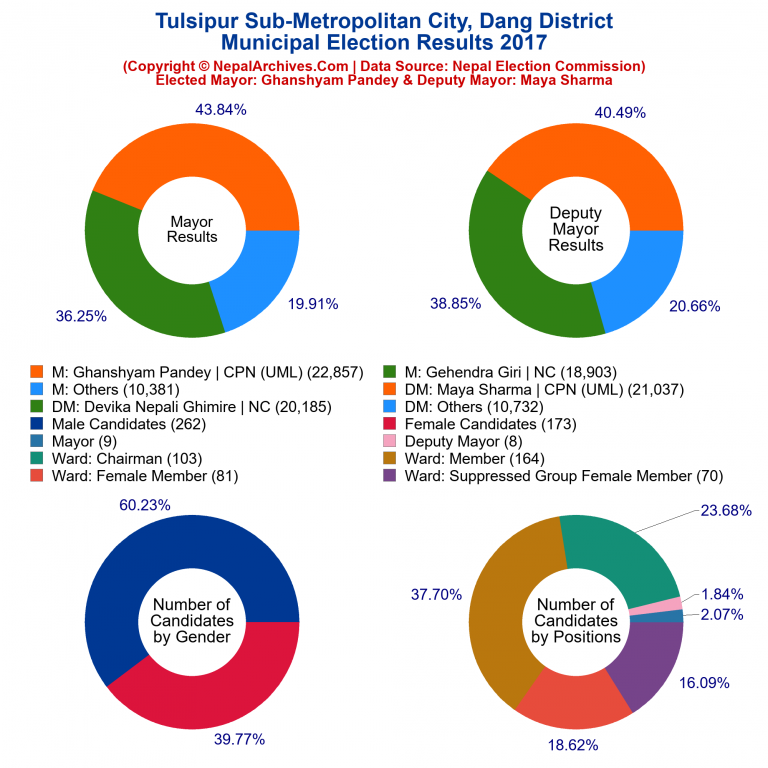 2017 local body election results piechart of Tulsipur Sub-Metropolitan City