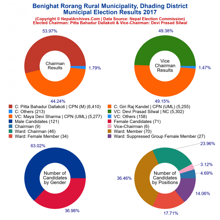 2017 local body election results piechart of Benighat Rorang Rural Municipality