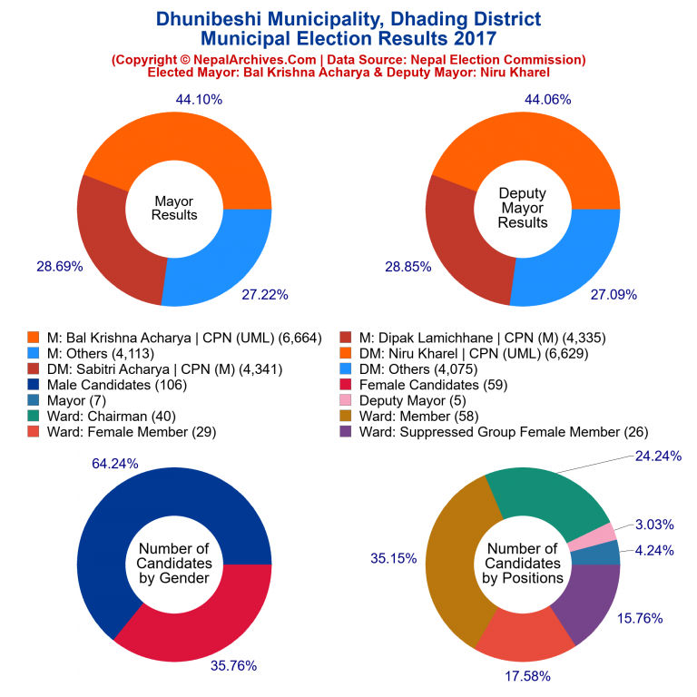 2017 local body election results piechart of Dhunibeshi Municipality