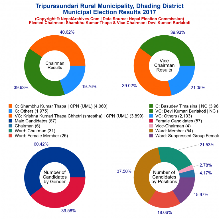 2017 local body election results piechart of Tripurasundari Rural Municipality