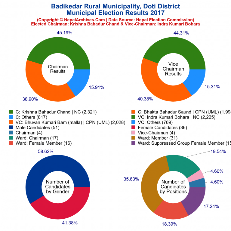 2017 local body election results piechart of Badikedar Rural Municipality