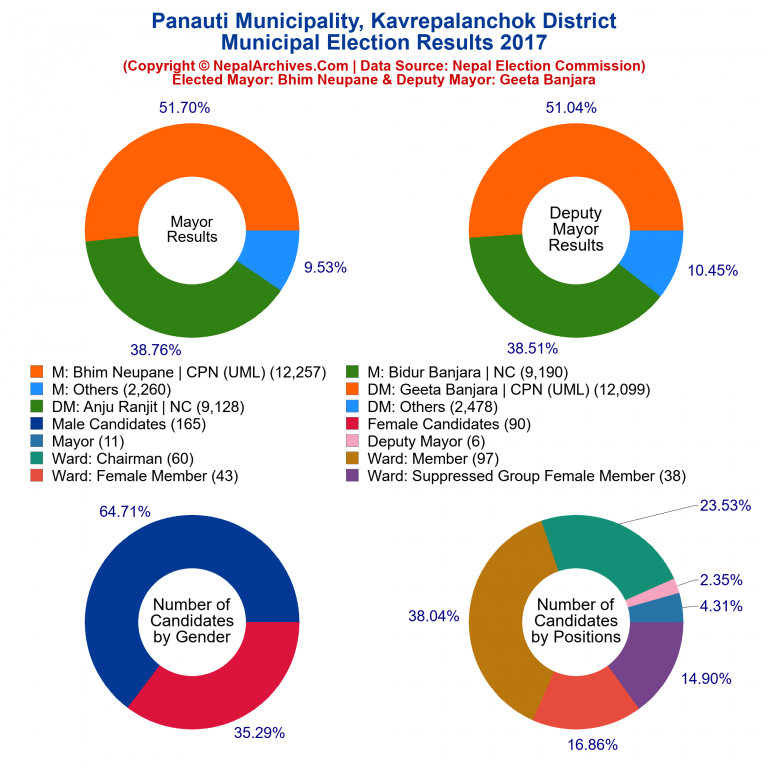 2017 local body election results piechart of Panauti Municipality