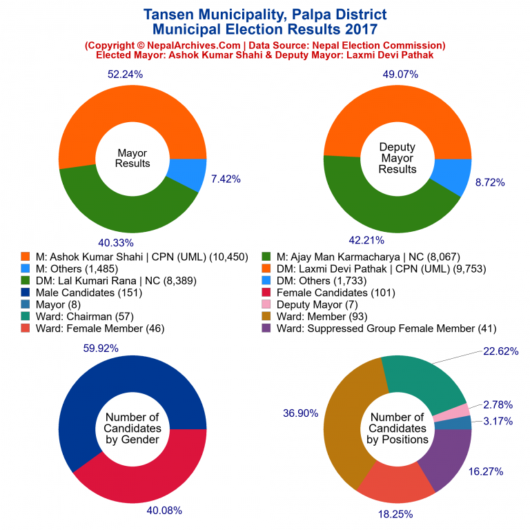 2017 local body election results piechart of Tansen Municipality