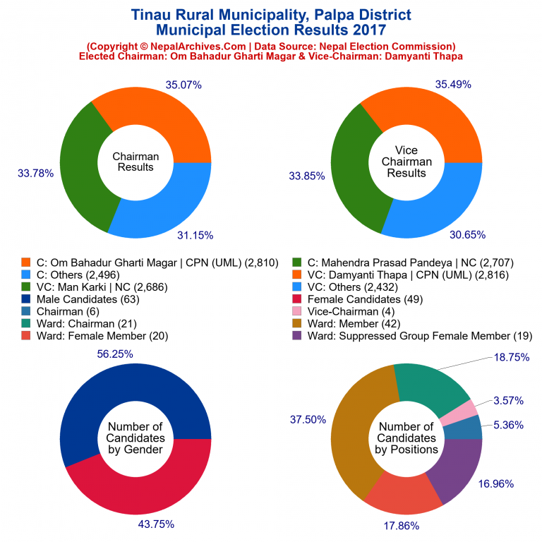 2017 local body election results piechart of Tinau Rural Municipality