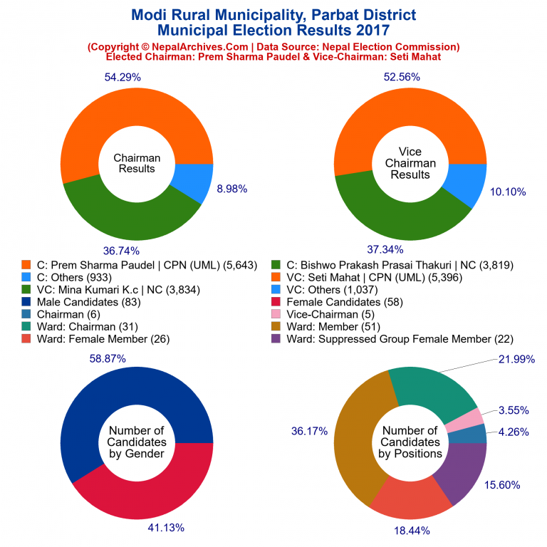 2017 local body election results piechart of Modi Rural Municipality