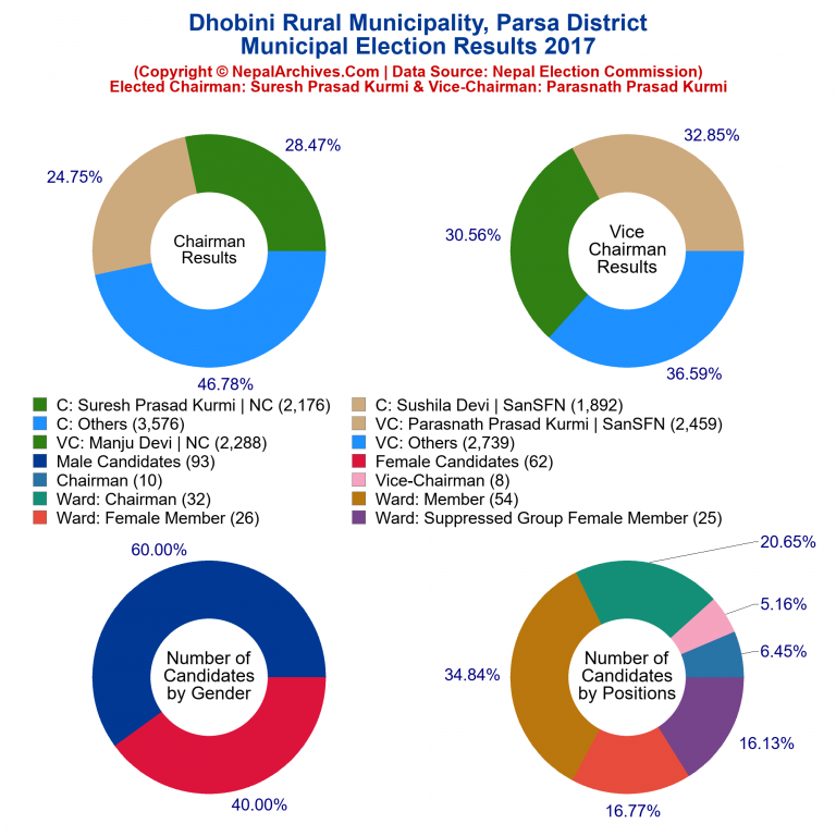 2017 local body election results piechart of Dhobini Rural Municipality