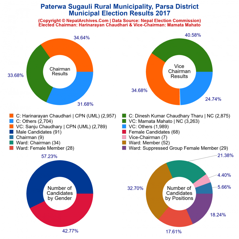 2017 local body election results piechart of Paterwa Sugauli Rural Municipality