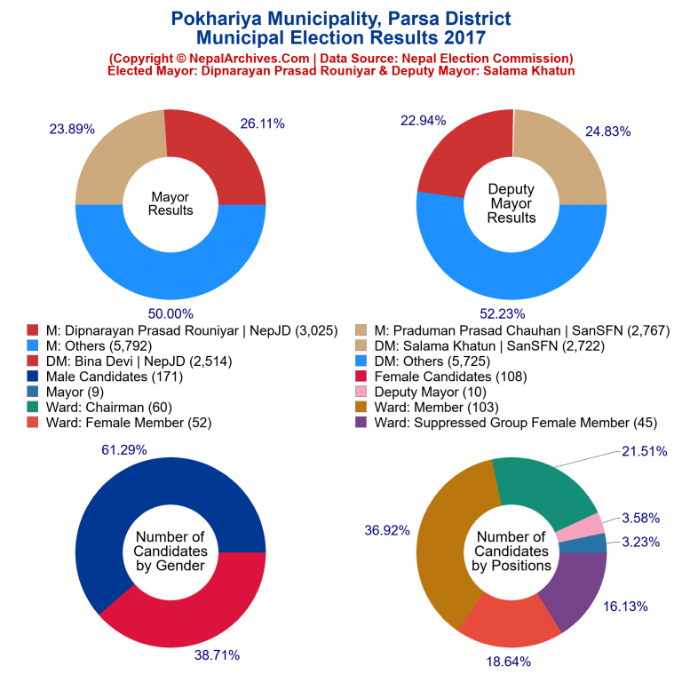 2017 local body election results piechart of Pokhariya Municipality