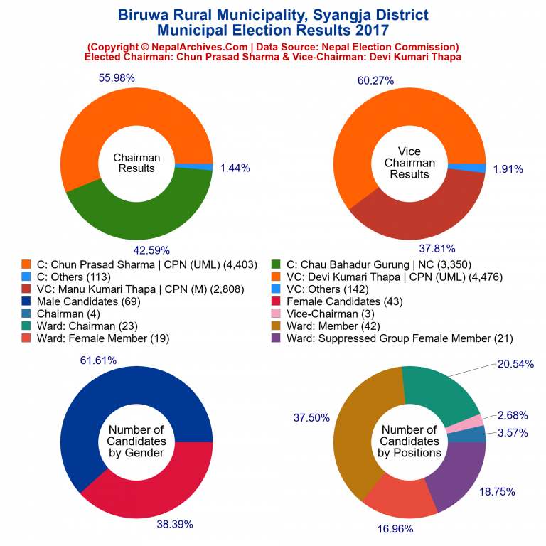 2017 local body election results piechart of Biruwa Rural Municipality