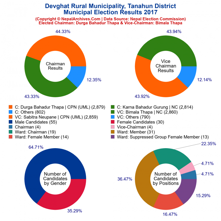 2017 local body election results piechart of Devghat Rural Municipality